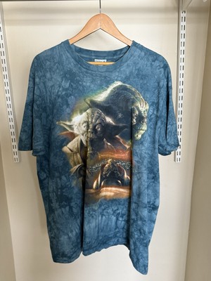 Vintage 90s Star Wars Yoda Shirt Mens XL Liquid Blue Jedi Master Council 3 Faces
