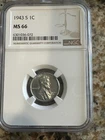 Lot of 3 1943- S, 1943-P & 1943-D Steel Penny NGC MS66