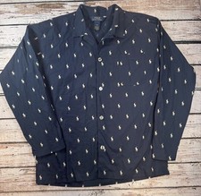 Polo Ralph Lauren Long Sleeve Allover Pony Print Pajama Sleep Shirt Large Blue