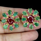 925 Sterling Silver Earrings Oval Ruby 9x7mm Emerald Natural Gemstone Jewelry
