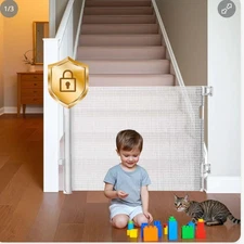 Retractable Baby Gates for Stairs with Auto-Lock,33" Tall,Extends up to 55" Wide