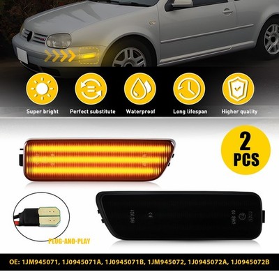 2x Smoked LED Bumper Side Marker Lights For Volkswagen Gen4 Jetta 1999-2005 EAAE