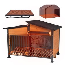 Heated Dog House Outdoor Insulated Winter Dog Kennel with Chew-Proof Metal Frame