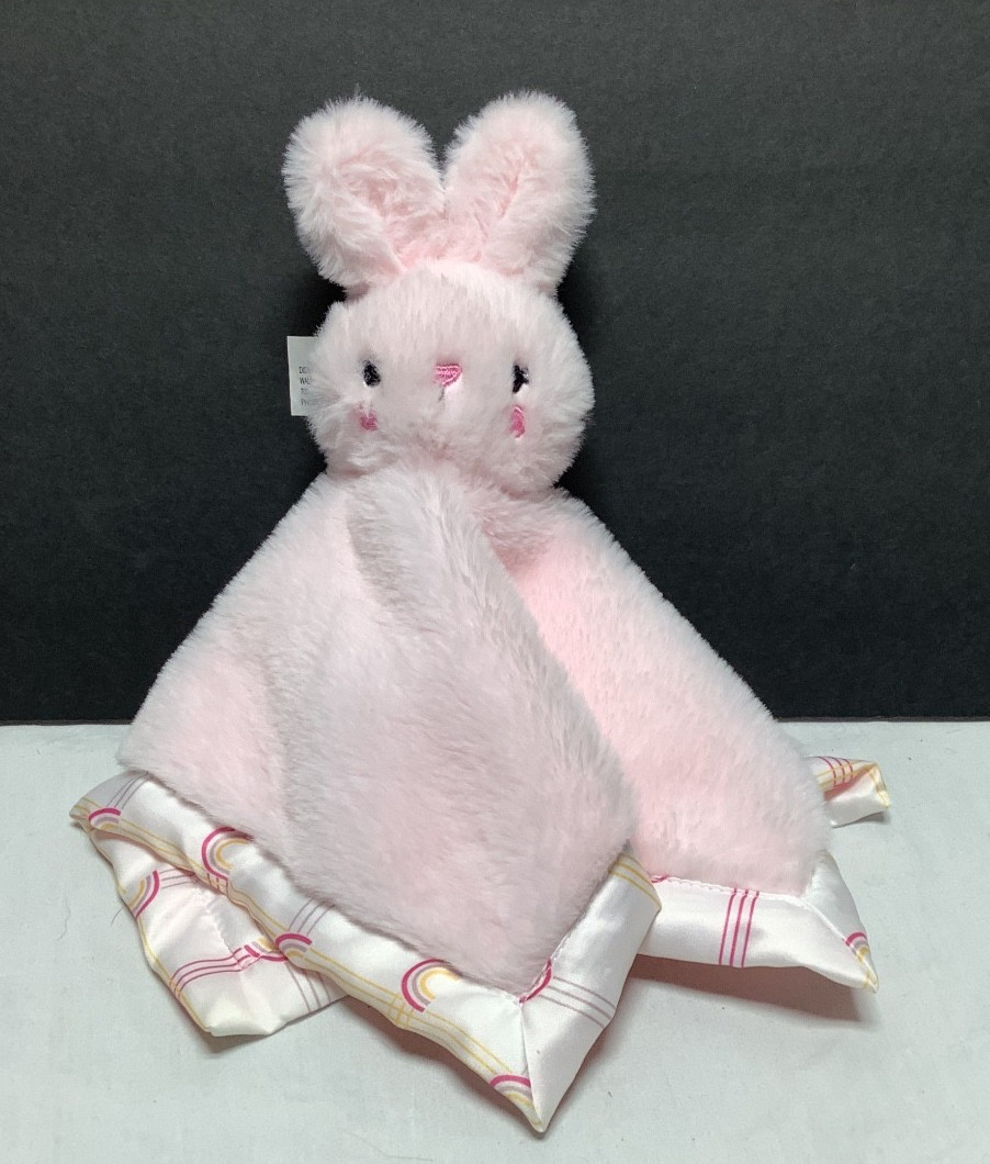 Parent's Choice Pink Bunny Rabbit Plush Lovey Security Blanket Satin Rainbows