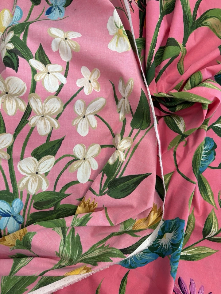 Tela Oscar de La Renta Deadstock Floral Rosa Algodón Popelina 4.5 Yardas Foto 3 de 4