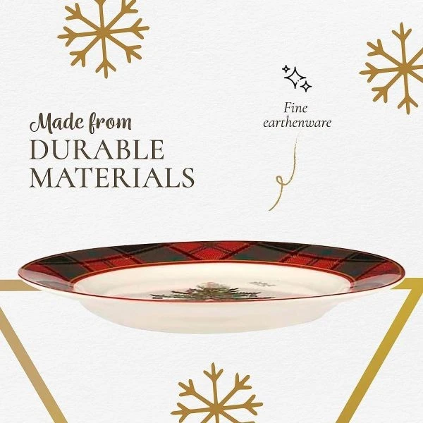 Spode Christmas Tree Tartan 7.75" Salad Plate, Set of 4 -Dishwasher Safe - Image 4 of 4