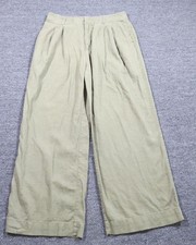 Gap Pants Womens 12 Green Linen Rayon Wide Leg Pleated Relaxed Casual Trousers