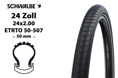 24 Zoll SCHWALBE Big Apple Fahrrad Reifen 24x2.00 RaceGuard Reflex 50-507