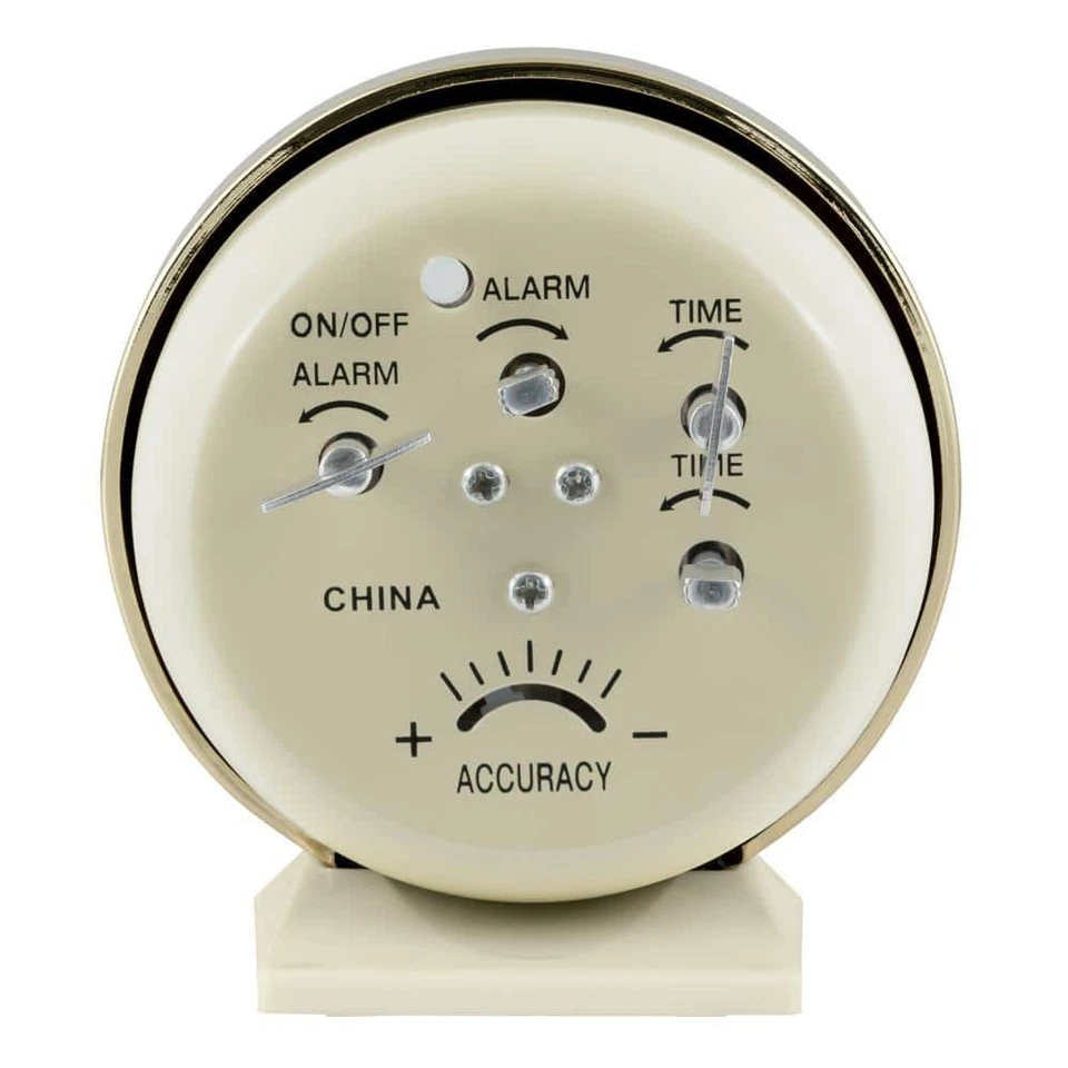 Keywind Analog Alarm Clock 4 in. Round Loud Bell Sound Gold Brass Metal Case - Image 4 of 4