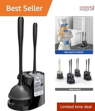 Toilet Plunger and Bowl Brush Combo Black 2-in-1 Bathroom Cleaning Set