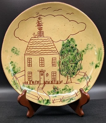 Breininger Pottery Redware House Decorated Plate 1982. Made in Robesonia, PA - Image 1 of 4
