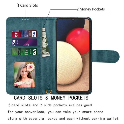 Funda billetera de cuero con soporte para tarjetas abatible con soporte para teléfono para teléfono para Samsung Galaxy A02S - Imagen 36 de 41