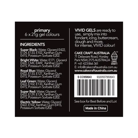 VIVID PRIMARY GEL COLOURS 21g 6 PACK Decorating Cafe Cake Fondant Bakery Party - Picture 3 of 4
