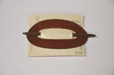 VINTAGE BROWN SUEDE LEATHER STICK BARRETTE HAIR DEAD STOCK ORIGINAL CARD 1970s