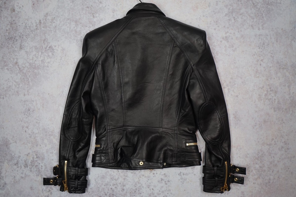 BALMAIN for H&M Women's Black Leather Biker Jacket - UK12