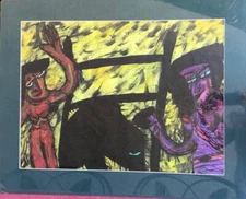 Orig Neo-Expressionism Tribal Cubism Surreal Painting by M.R. Gilmore #3 PIG