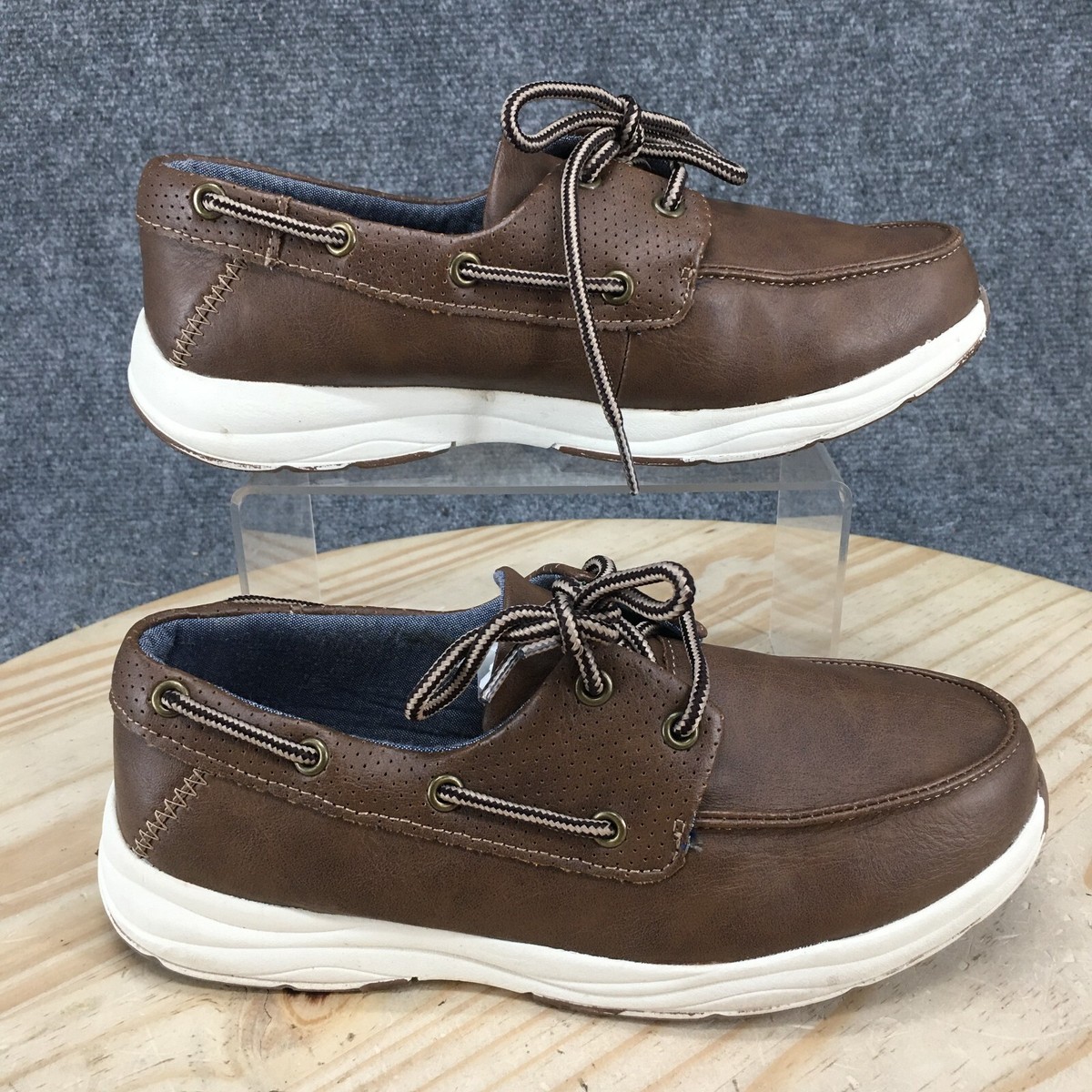 American Eagle Shoes Mens W Casual Boat Brown Faux Leather Lace Up Low Top