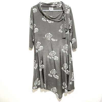 Masai Clothing Company Size Small Grey Rose Print Tie Neck