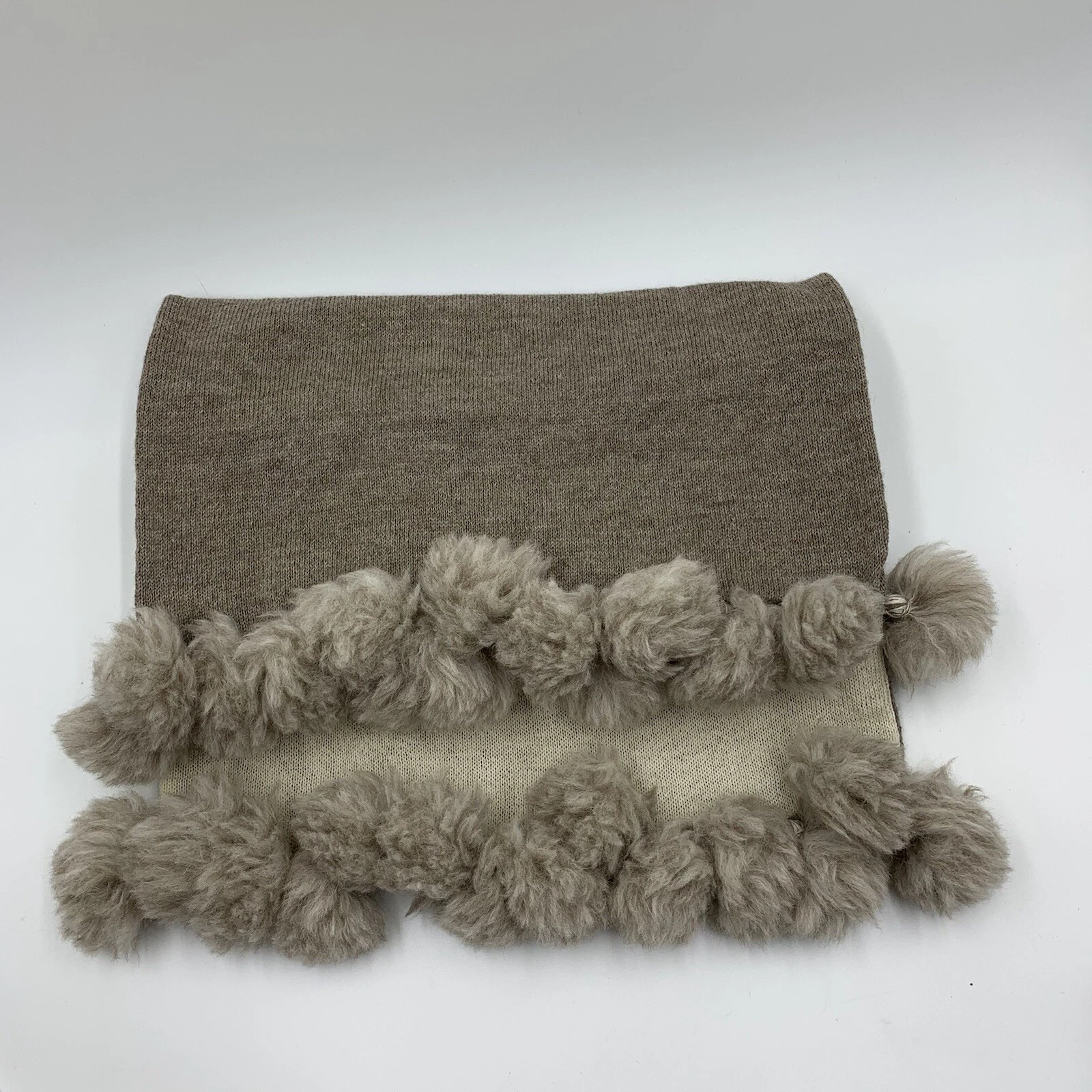 Alicia Adams Baby alpaca Wool scarf Beige Two Tone Pom Poms