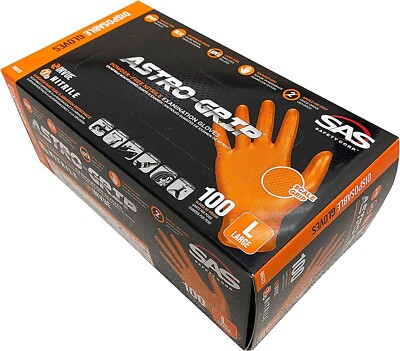 SAS ASTRO GRIP ORANGE Nitrile Gloves Powder Free NEW 7mil Version 100/BX MD-L