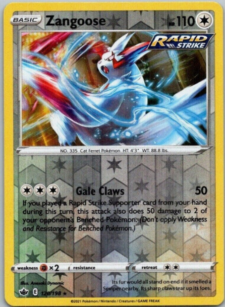 Pokemon - Zangoose - 120/198 - Reverse Holo Rare - Chilling Reign - NM/M - New