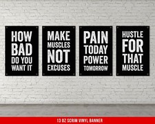 Weightlifting Motivational Banners - Set of 4 - Large Gym Decor