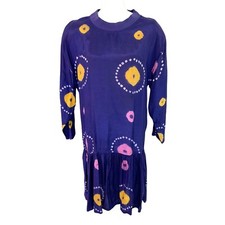 Vintage Dress Womens Purple Rayon Knit Drop Waist Shoulder Pads Collar Colorful