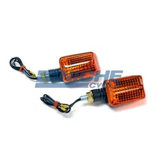 Mini Rectangular Turn Signals Lights 17mm Stem 12 Volt Black Amber
