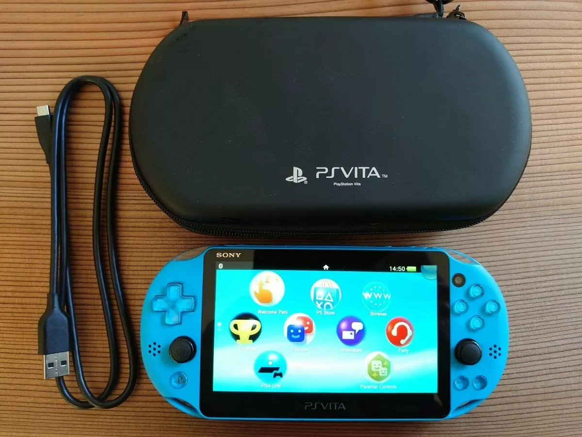 PlayStation Vita Wi-Fi Model PCH-2000 ZA23 Aqua Blue Console + USB ,Pouch Set
