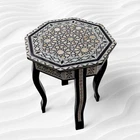 W155B Black Octagonal Coffee Table with Mother of Pearl Inlay - Moroccan Corner
