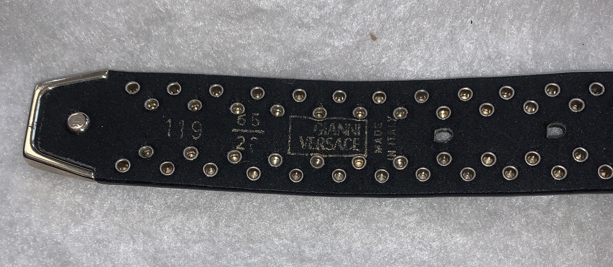 GIANNI VERSACE Silver & Crystal Black Studded Leather Belt 