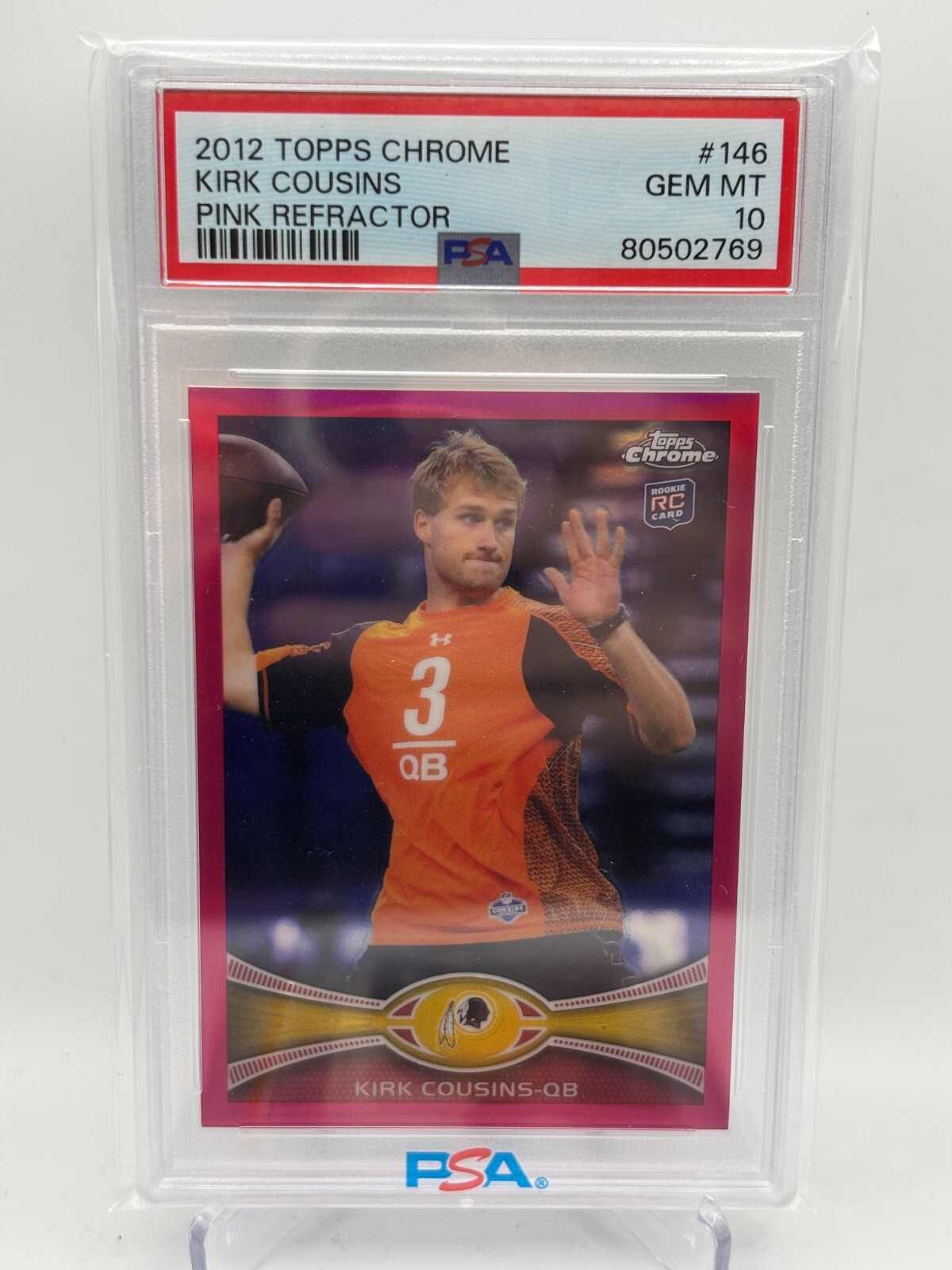 2012 Kirk Cousins Topps Chrome #146 Pink Refractor RC /399 PSA 10