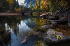 Landscape nature rocks bridge water river trees forest Custom Gaming Mat Desk