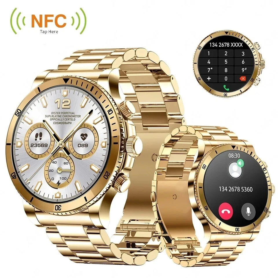 2024 Reloj Inteligente Dorado Para Hombre Para Iphone Apple Samsung Android  y BT