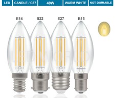LED Filament Candle Bulb 25W 40W SES E14 B22 E27 B15 Warm White Beautiful Light