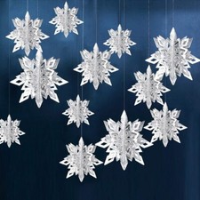 3D Large Silver Winter Snowflake Hanging Decorations Garland for Christmas