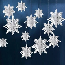 3D Large Silver Winter Snowflake Hanging Decorations Garland for Christmas