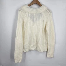FRNCH Women's Back Bow Tie Cable Knit Long Sleeve Cream Size S NWT