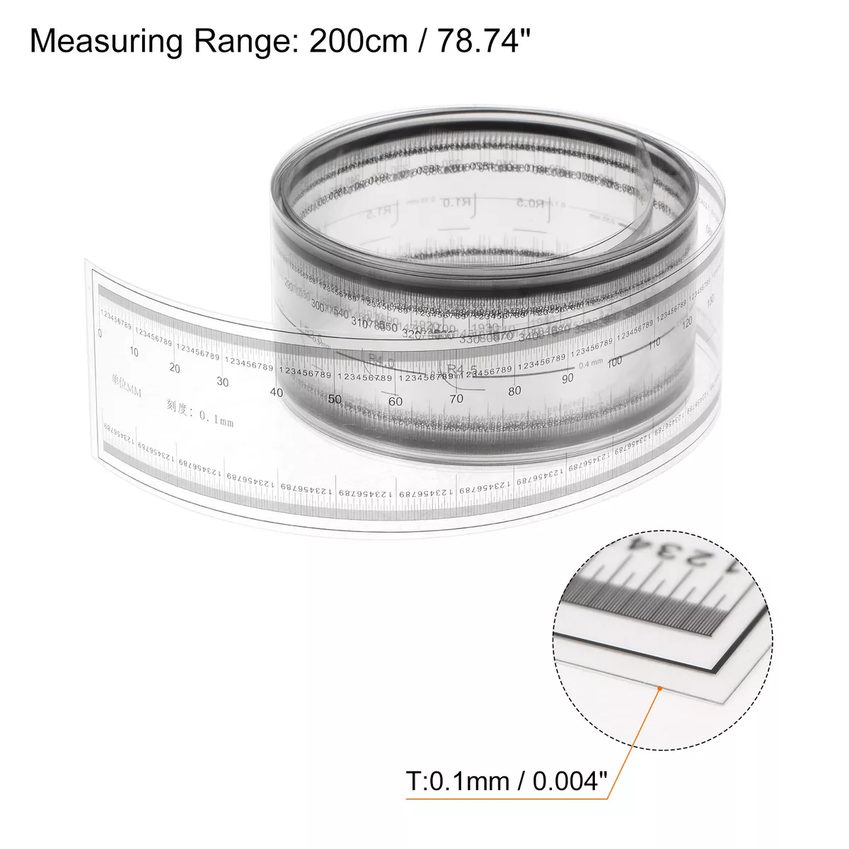Film Ruler 200cm 0.1mm Scale PET with R Angle Width Lines Flexible