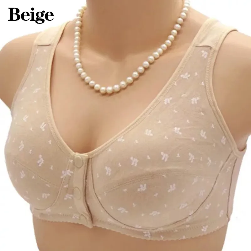 Middle-age Elderly Front Button Closure Underwear Women Comfort Cotton Vest  Bra
