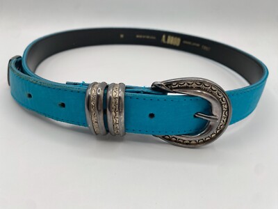 Vintage Blue Leather Belt Vintage Cobalt Blue Genuine Leather Waist Belt for Women  main image 4
