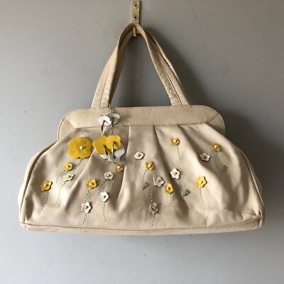 Damen Radley Clutch Seiten Leder Tasche Handtasche Creme Medium Blumenmuster Gelb