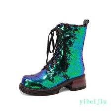 Women's Low Heel Ankle Boots Sequins Lace Up Performance Shoes Stage Plus Size
