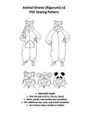 Patrón de costura de pijama animal (kigurumi) - adolescente/adulto - cremallera v2 con bolsillos