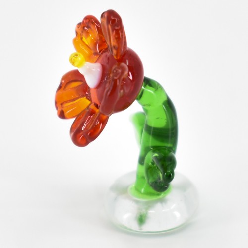 Handmade Red Stemmed Flower Tiny Miniature Micro Mini Lampworking Glass Figurine - Imagen 2 de 5