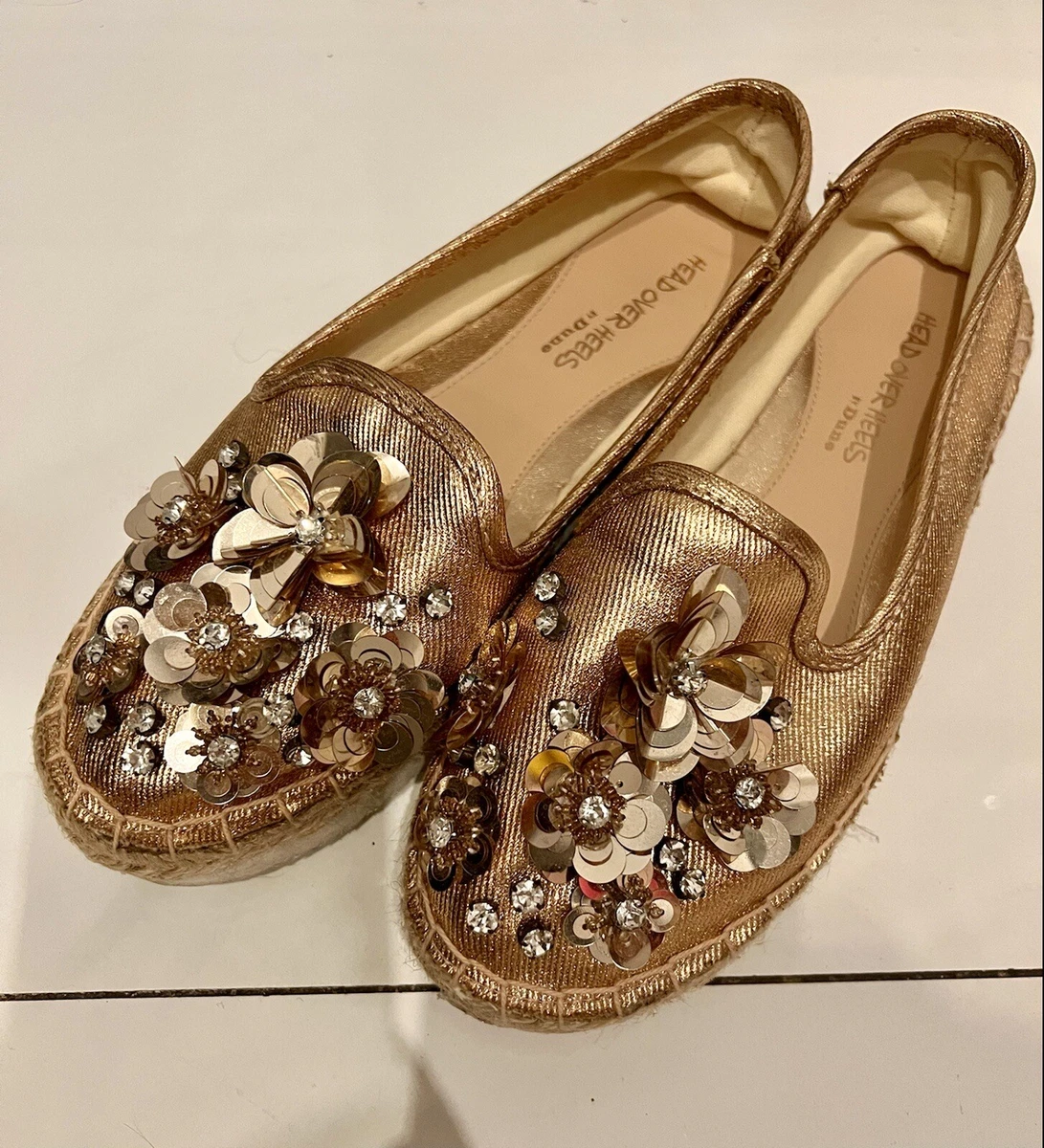 Dune Embellished Rose Gold Espadrilles Size 3 eBay