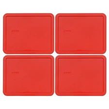 Pyrex 7212-PC Red Rectangle Plastic Food Storage Replacement Lid (4-Pack)