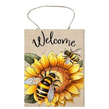 Welcome Sunflower Bee Farmhouse Floral Printed Handmade Wood Sign