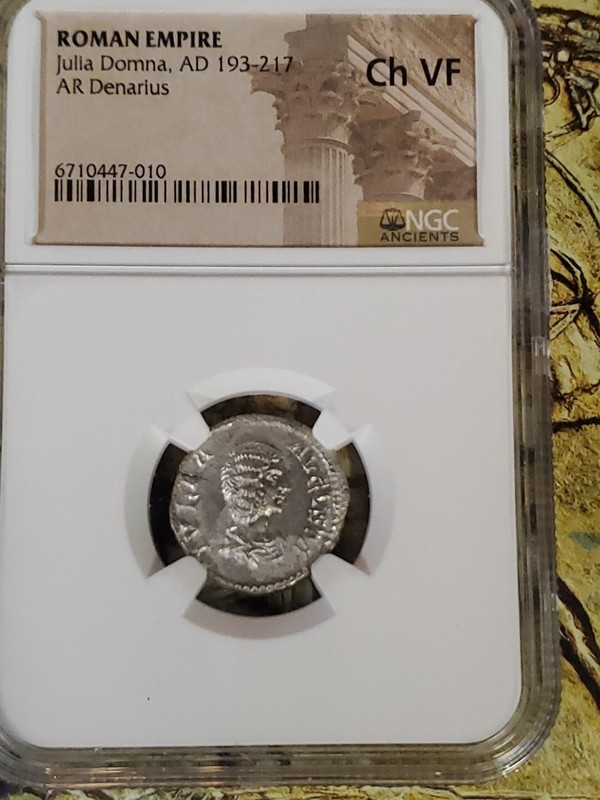 Julia Domna.AD193/217.AR.silver DENARIUS. choice .verry Fine.N.G.C.NEW HOLDER.