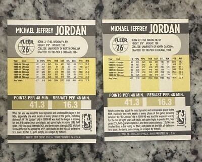 1990 Fleer Michael Jordan card #26 ~ Rare Multiple Errors